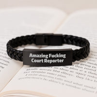 Load image into Gallery viewer, Funny Court Reporter Gifts from Men to Court Reporters, Amazing Interlaced Leather Bracelet for Graduation, Court Reporter Unique Gifts - Image 3