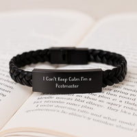 Load image into Gallery viewer, Funny Postmaster Gifts, I Cant Keep Calm I'm A Postmaster Leather Bracelet for Men, Graduation Unique Gifts from Friends to Postmaster - Image 3