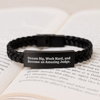Load image into Gallery viewer, Gifts for Judge - Inspirational Interlaced Leather Bracelet for Graduation - Stainless Steel and PU Leather, Engraved Judge Quote - Image 3