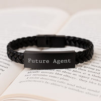 Load image into Gallery viewer, Funny Agent Gifts from Friends - &#39;Become a Future Agent&#39; Inspirational Interlaced Leather Bracelet for Men, Women, Coworkers, Family, Christmas Unique Presents - Image 3
