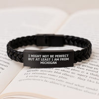 Load image into Gallery viewer, Funny Michigan Gifts from Friends and Family for Graduation Unique Interlaced Leather Bracelet with Stainless Steel Engraved - Image 3
