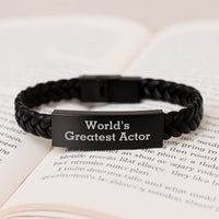 Load image into Gallery viewer, Funny Actor Gifts from Friends - &#39;World&#39;s Greatest Actor&#39; Interlaced Leather Bracelet for Birthday Unique Gifts for Him - Image 3
