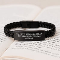 Load image into Gallery viewer, Funny Goddad Gifts Interlaced Leather Bracelet for Men or Women, Unique Graduation Presents from Friends or Family, I&#39;m Not A Regular Goddad. I&#39;m A F--king Awesome Goddad. - Image 3
