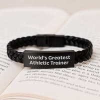 Load image into Gallery viewer, World&#39;s Greatest Athletic Trainer Inspirational Interlaced Leather Bracelet Gifts for Men from Friends, Unique Graduation Present for Him - Image 3
