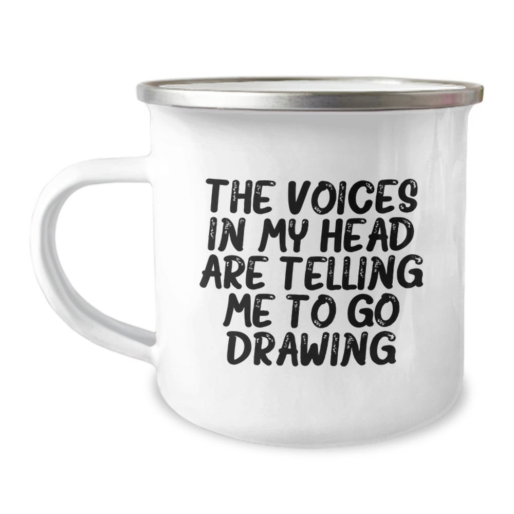 Funny Drawing Gifts for Birthday, The Voices In My Head Are Telling Me To Go Drawing Camping Mug, Gifts from Men to Friends for Drawing Enthusiasts - Image 1