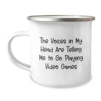 Load image into Gallery viewer, Funny Gaming Quotes Gifts from Friends for Birthday Unique - The Voices In My Head Are Telling Me To Go Playing Video Games, Camping Mug for Men or Women, Stainless Steel with Enamel Finish - Image 1