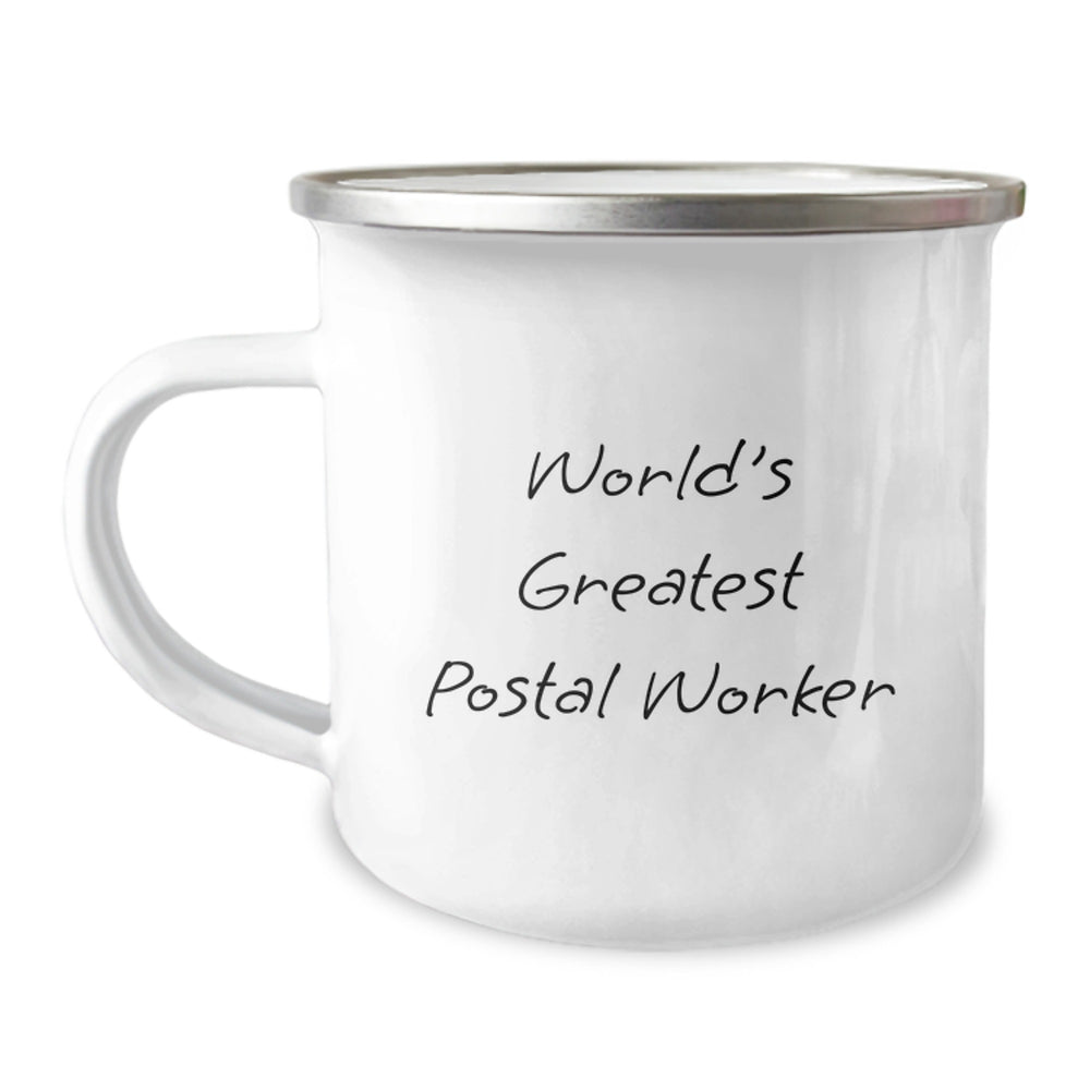 Funny World's Greatest Postal Worker Gifts for Men, Unique Birthday Presents from Friends, Women, or Family, 12 oz Camping Mug for Postal Worker Enthusiasts, Gift for Coworkers, Family, Friends - Image 1