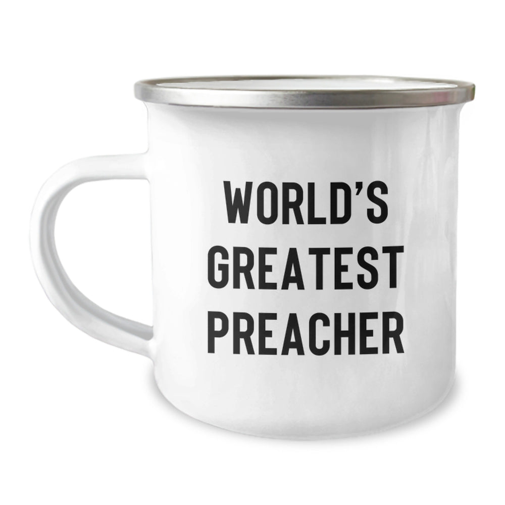 Funny Preacher Gifts, World's Greatest Preacher Quote on Camping Mug for Graduation, Gifts from Men to Preacher, Unique Preacher Gifts for Him - Image 1