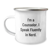 Load image into Gallery viewer, Funny Counselor Gifts from Friends for Counselor Who Speaks Fluently In genius, Christmas Unique Gifts for Men, Women, or Coworkers, Insulated Camping Mug - Image 1