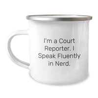 Load image into Gallery viewer, Funny Court Reporter Gifts for Him - Court Reporter Christmas Unique Mugs, Camping Mug for Men from Friends, Court Reporter Coffee Mug with Quirky Humor 'I Speak Fluently In genius.' - Image 1