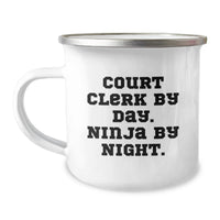 Load image into Gallery viewer, Unique Court Clerk Gifts for Men by Day and Camping Ninja by Night, Stainless Steel 12 oz Mug for Graduation - Image 1