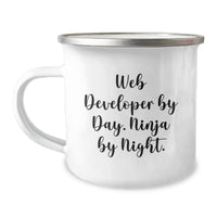 Load image into Gallery viewer, Web Developer Gifts Funny Quote by Day Ninja by Night 12 oz Stainless Steel Camping Mug for Christmas Unique Gifts from Friends - Image 1
