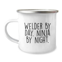 Load image into Gallery viewer, Funny Welder Gifts for Him, Unique Camping Mug by Day, Ninja by Night, Enamel Finish, Perfect for Welders on Christmas - Image 1