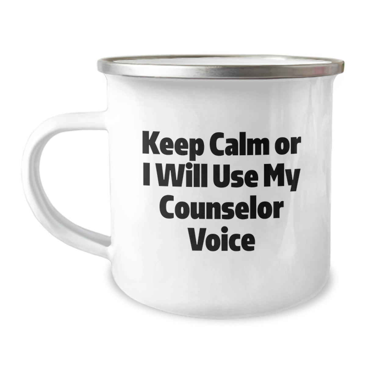 Counselor Gifts from Friends, Funny Camping Mug for Graduation, 'Keep Calm Or I Will Use My Counselor Voice' Stainless Steel Mug, 12 oz Capacity - Image 1