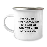 Load image into Gallery viewer, Gifts from Friends for Porter Graduation Unique Gifts, Funny Porter Camping Mug, 12 oz Stainless Steel Enamel Finish Mug, Perfect for Porter Enthusiasts - Image 1