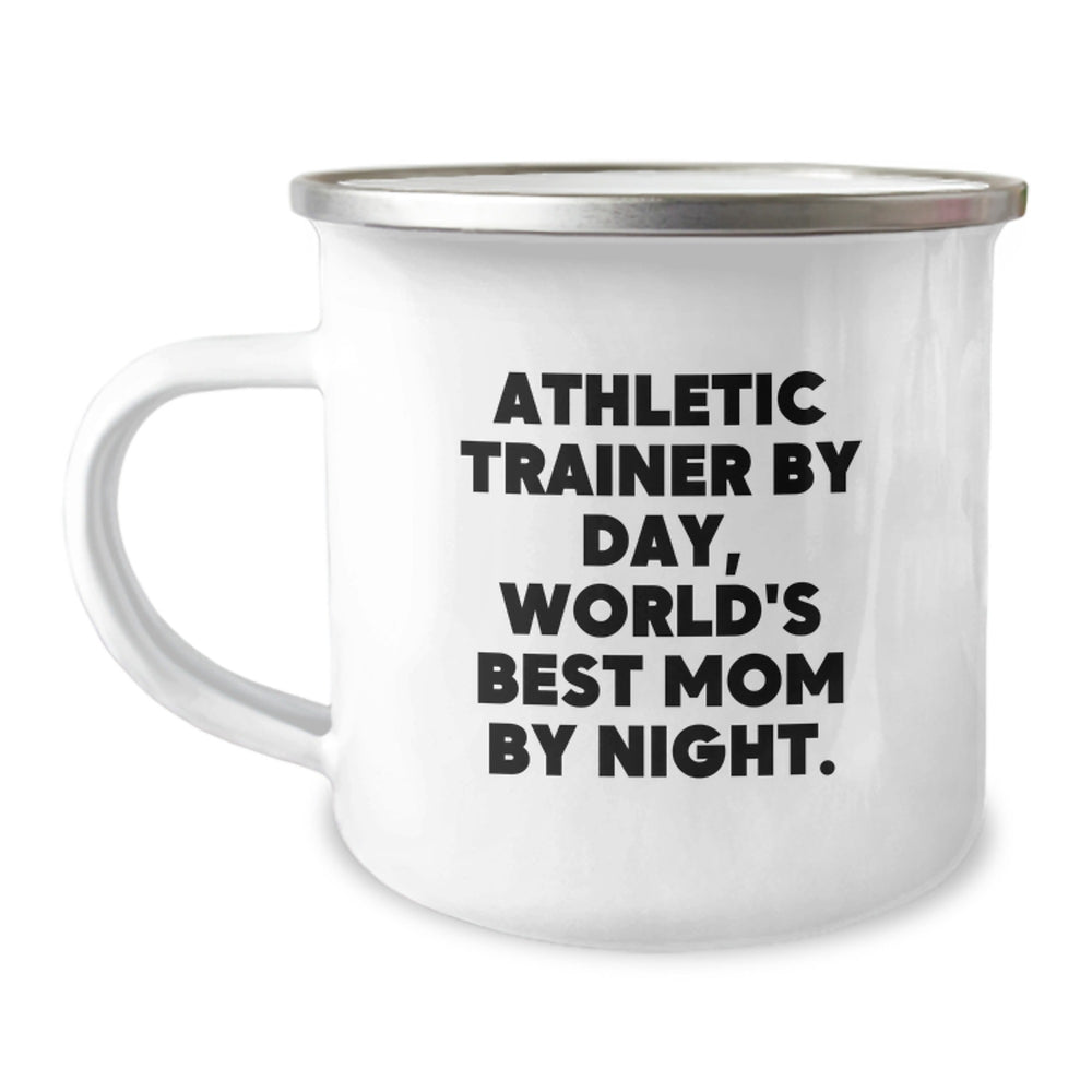 Athletic Trainer Gifts for Her, Funny Camping Mug with Quote 'By Day, World's Best Mom By Night.', Gifts from Family for Athletic Trainer Graduation Unique - Image 1
