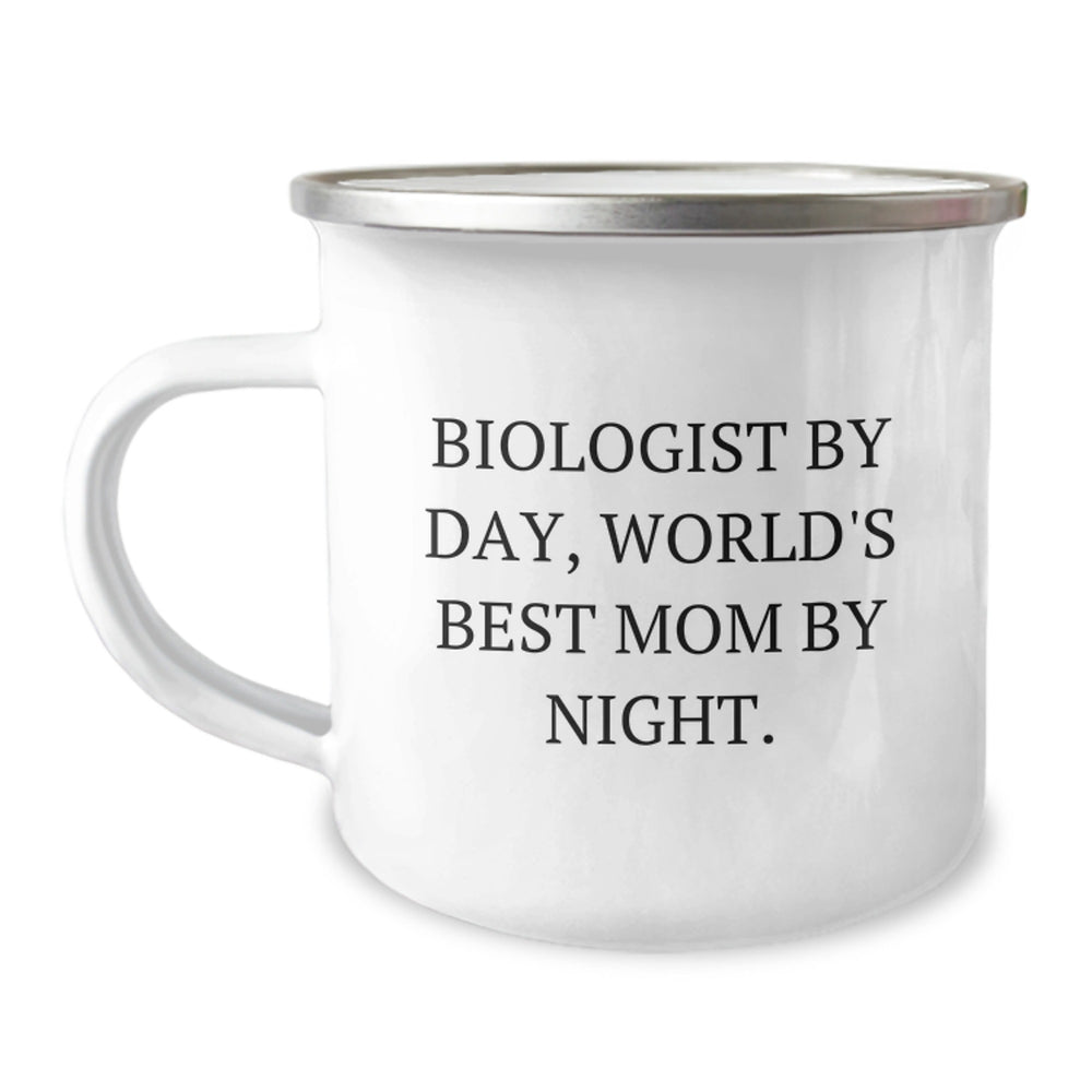 Fun Biologist Gifts for Graduation - 'Biologist By Day, World's Best Mom By Night.' Enamel Camping Mug - Gifts from Mom to Biologist - Image 1