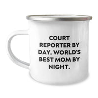 Load image into Gallery viewer, Funny Court Reporter Gifts from Mom, World's Best Mom By Day, Christmas Unique Mugs for Court Reporter, Men, Women, Friends, Coworkers, Family, Camping Mug - Image 1