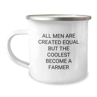 Load image into Gallery viewer, Farmer&#39;s Proud Camping Mug, Funny Gifts for Men from Friends, &#39;All Men Are Created Equal But The Coolest Become A Farmer&#39; Quote, 12 oz Stainless Steel with Enamel Finish, Unique Graduation Gifts - Image 1
