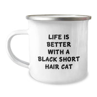 Load image into Gallery viewer, Funny Black Short Hair Cat Gifts for Friends - Camping Mug with Life Is Better Quote, Birthday Unique Gifts from Friends - Image 1