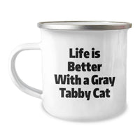 Load image into Gallery viewer, Funny Gifts from Friends and Family, for Gray Tabby Cat Lovers, Perfect Birthday Unique Gifts for Men and Women, 12 oz Gray Tabby Cat Camping Mug - Image 1