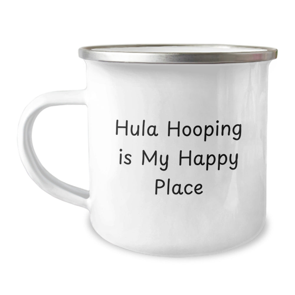 Hula Hooping Gifts from Friends for Hula Hooping Enthusiasts Graduation Unique Gifts - 'Hula Hooping Is My Happy Place' Camping Mug, 12 oz Stainless Steel Enamel Finish - Image 1