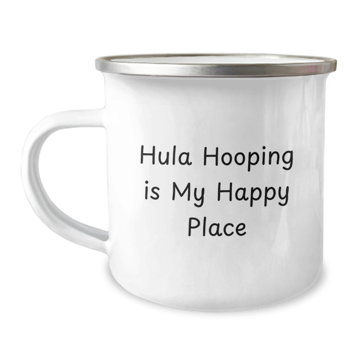 Hula Hooping Gifts from Friends for Hula Hooping Enthusiasts Graduation Unique Gifts - 'Hula Hooping Is My Happy Place' Camping Mug, 12 oz Stainless Steel Enamel Finish - Image 1