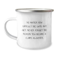 Load image into Gallery viewer, Funny Claims Adjuster Gifts for Men - Birthday Unique Gifts from Friends - Camping Mug with Inspirational Quote Never Forget The Reason You Became A Claims Adjuster - Image 1