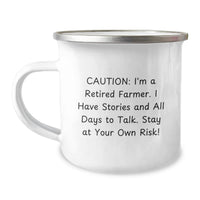Load image into Gallery viewer, Funny Farmer Camping Mug - Gifts from Family to Farmer Friends for Graduation Unique Gifts, Camping Mug with 'Caution: I'm A Retired Farmer' - Image 1