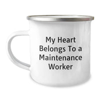 Load image into Gallery viewer, Funny Maintenance Worker Gifts for Him, Unique Camping Mug with 'My Heart Belongs To A Maintenance Worker' Quote, Birthday Unique Gifts from Friends - Image 1