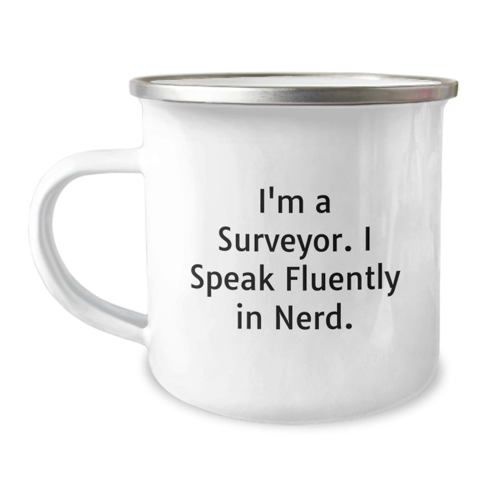 Funny Surveyor Gifts for Men, 'I'm A Surveyor. I Speak Fluently In genius.' Camping Mug, Birthday Unique Gifts from Friends, Coworkers, Family - Image 1