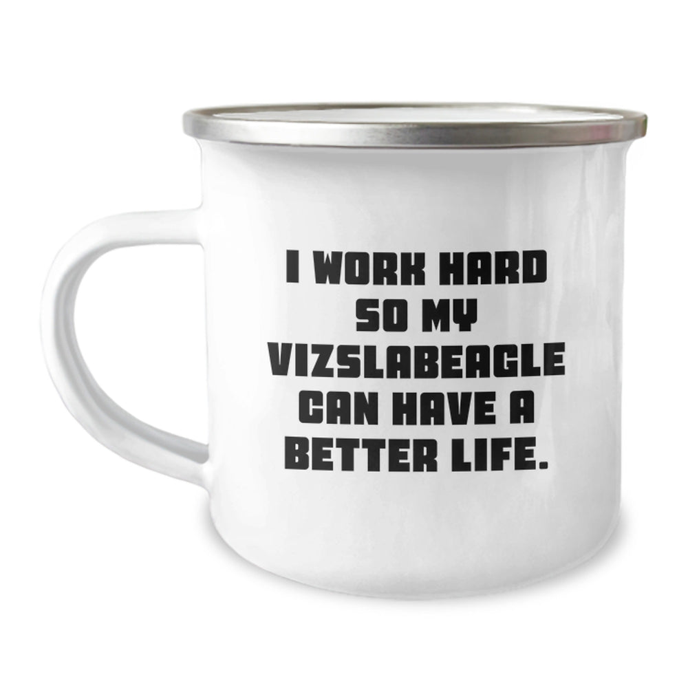 Vizsla Dog Lovers Camping Mug, Funny Quote Gifts from Friends to Family, 12 oz Stainless Steel with Enamel Finish - Image 1