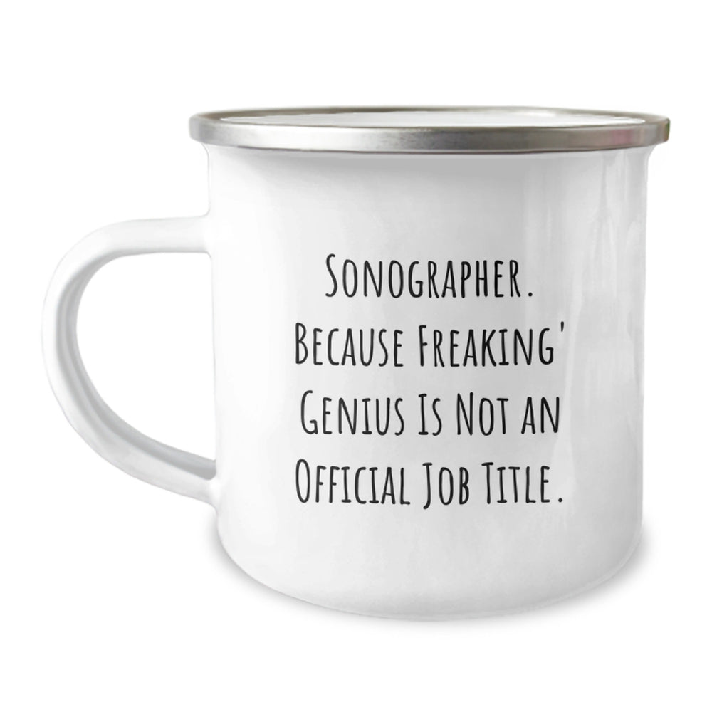 Sonographer Gifts from Friends - 'Freaking' genius Mug for Birthday, Perfect for Camping - 12 oz Stainless Steel with Enamel Finish - Image 1