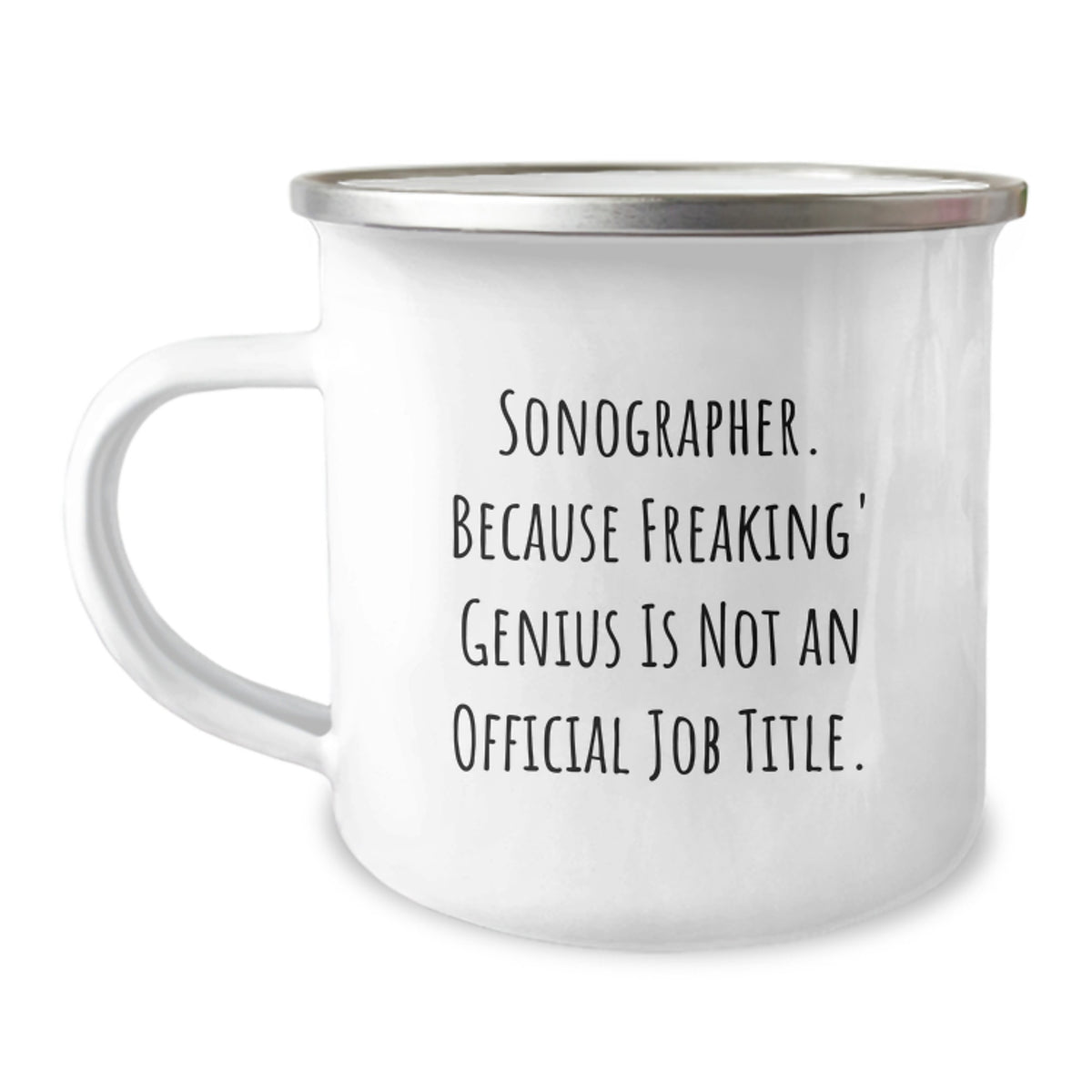 Sonographer Gifts from Friends - 'Freaking' genius Mug for Birthday, Perfect for Camping - 12 oz Stainless Steel with Enamel Finish - Image 1