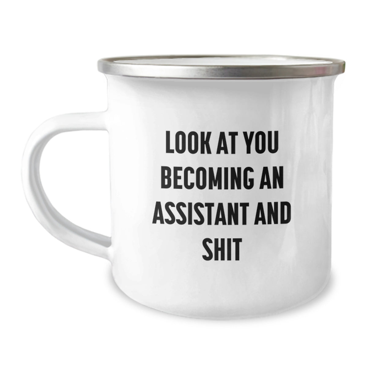 Funny Assistant Birthday Unique Gifts from Friends to Assistants, 'Look At You Becoming An Assistant And Shit', 12 oz Camping Mug - Image 1