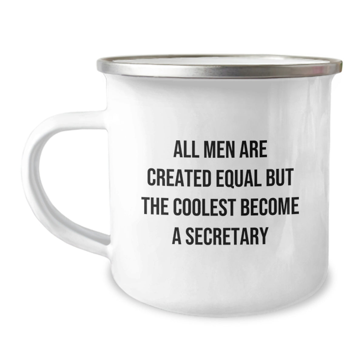 Funny Secretary Gifts for Men Friends Family - 'All Men Are Created Equal But The Coolest Become A Secretary' Camping Mug, 12 oz Stainless Steel with Enamel Finish for Graduation - Image 1