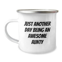 Load image into Gallery viewer, Funny Aunty Gifts from Men to Awesome Aunty for Christmas Unique Camping Mugs with Just Another Day Being An Awesome Aunty Quote - Image 1
