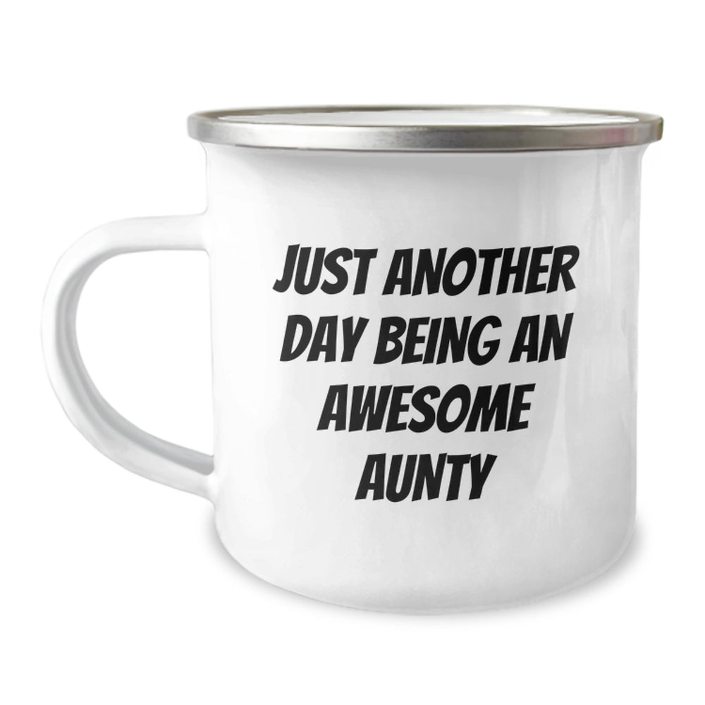 Funny Aunty Gifts from Men to Awesome Aunty for Christmas Unique Camping Mugs with Just Another Day Being An Awesome Aunty Quote - Image 1