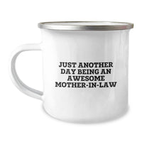 Load image into Gallery viewer, Funny Mom-in-law Christmas Camping Mug Gifts from Family, Just Another Day Being An Awesome Mom-in-law, 12 oz Stainless Steel Mug - Image 1

