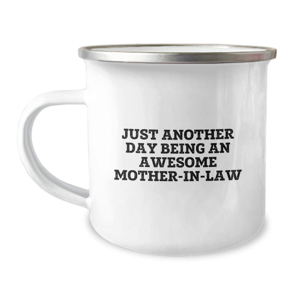 Funny Mom-in-law Christmas Camping Mug Gifts from Family, Just Another Day Being An Awesome Mom-in-law, 12 oz Stainless Steel Mug - Image 1