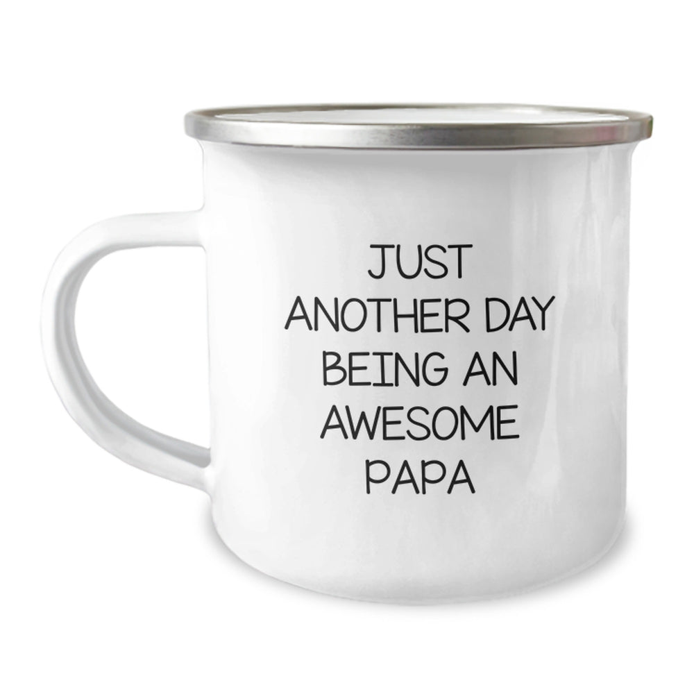 Funny Papa Gifts for Him, Camping Mug with Quote Just Another Day Being An Awesome Papa, Christmas Unique Presents from Family - Image 1
