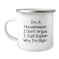 Load image into Gallery viewer, Funny Housekeeper Gifts from Friends, Housekeeper Themed Camping Mug for Birthday, Unique Housekeeper Inspiration Quote Gifts from Men to Housekeepers - Image 1