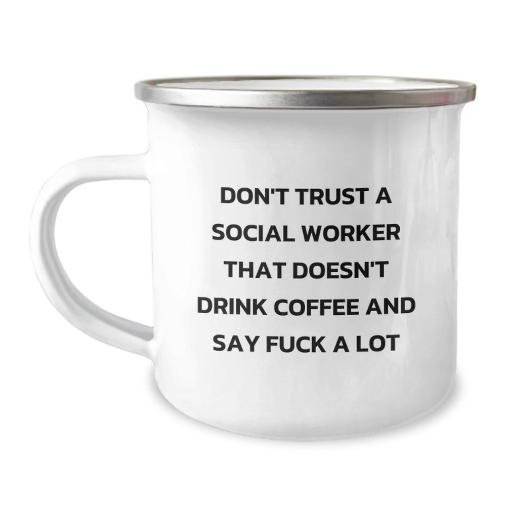 Funny Social Worker Gifts for Men - 'Don't Trust A Social Worker That Doesn't Drink Coffee' Camping Mug, Unique Christmas Memorable Presents for Coworkers from Friends - Image 1