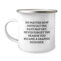 Load image into Gallery viewer, Funny Graphic Designer Gifts from Friends and Family for Christmas Unique Camping Mug - &#39;No Matter How Difficult The Days May Get.&#39; - Image 1
