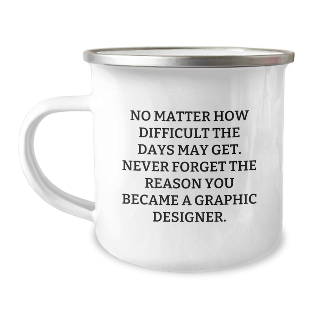 Funny Graphic Designer Gifts from Friends and Family for Christmas Unique Camping Mug - 'No Matter How Difficult The Days May Get.' - Image 1