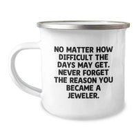 Load image into Gallery viewer, Funny Inspirational Gifts from Jeweler Friends for Mother's Day Camping Mug - Never Forget the Reason You Became a Jeweler - 12 oz Stainless Steel Enamel Finish - Image 1