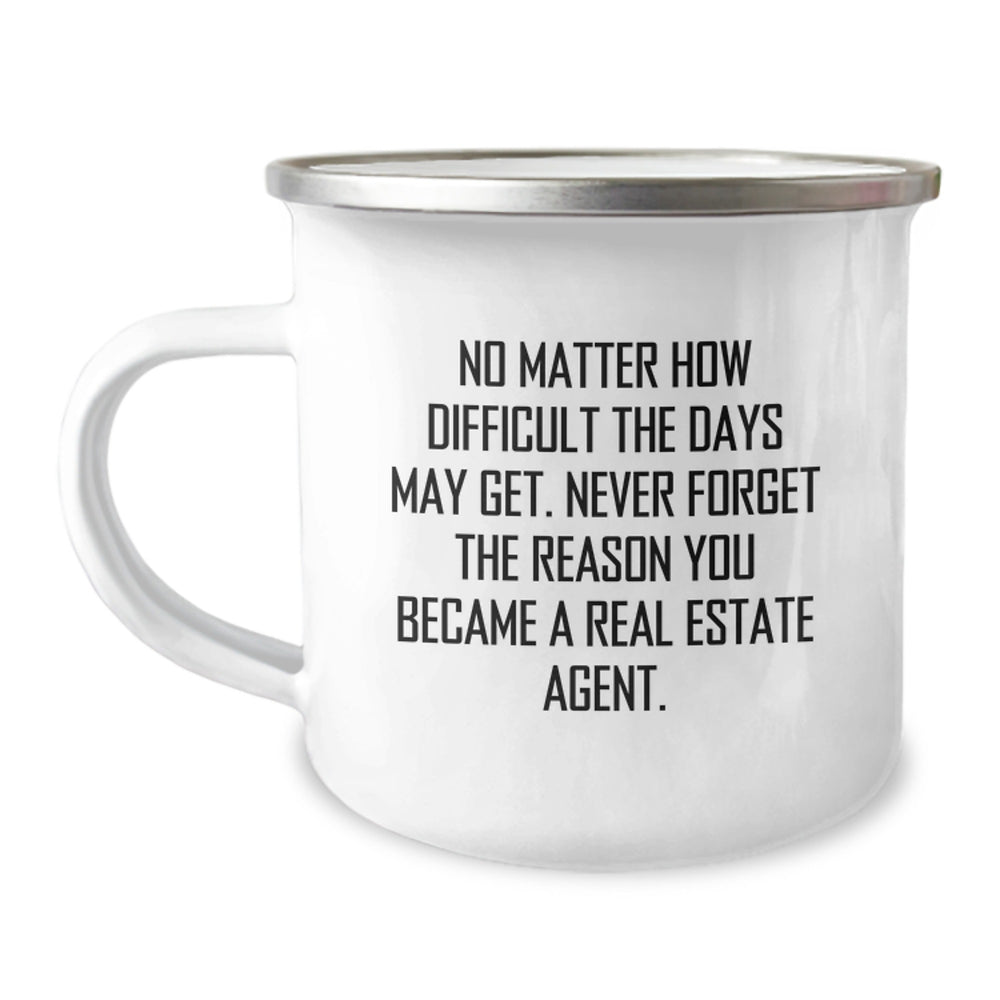 Funny 'Never Forget The Reason You Became A Real Estate Agent' Camping Mug Gifts for Real Estate Agent Friends and Family from Real Estate Agent Lovers - Image 1