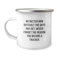 Load image into Gallery viewer, Trucker Inspiration Gifts for Him Birthday Unique Camping Mug, Funny Quote 'No Matter How Difficult The Days May Get', Gifts from Friends to Trucker - Image 1