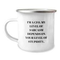 Load image into Gallery viewer, Funny CFO Gifts for Valentine's - 'I'm A Cfo. My Level Of Sarcasm Depends On Your Level Of Stupidity.' Camping Mug for Men, Women, Friends, Family, Coworkers, CFO - Image 1