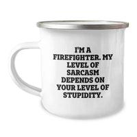 Load image into Gallery viewer, Funny Firefighter Gifts - Birthday Unique Mugs for Firefighter Friends and Family - 'I'm A Firefighter. My Level Of Sarcasm Depends On Your Level Of Stupidity.' - Image 1